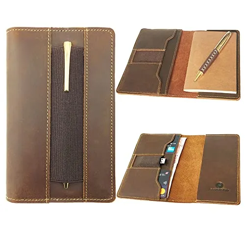 Sovereign-Gear Lederbezug für Moleskine Cahier Notebook 8,9 x 14 cm. Handgefertigte Vintage Ledertasche für Papiertaschen-Feldnotizbuch und Kleine Notizblöcke. Lederbezug, Papierheft + Stift