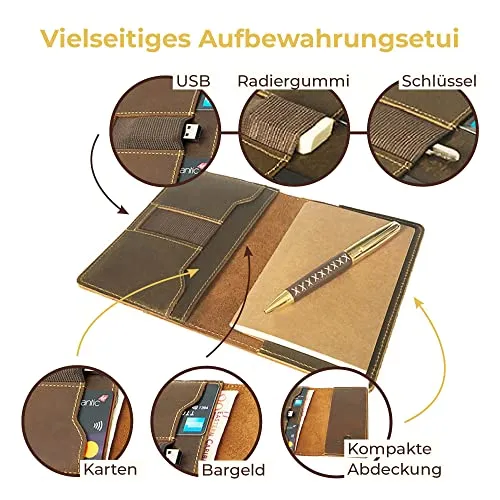 Sovereign-Gear Lederbezug für Moleskine Cahier Notebook 8,9 x 14 cm. Handgefertigte Vintage Ledertasche für Papiertaschen-Feldnotizbuch und Kleine Notizblöcke. Lederbezug, Papierheft + Stift