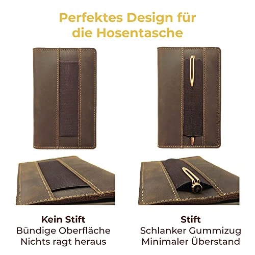Sovereign-Gear Lederbezug für Moleskine Cahier Notebook 8,9 x 14 cm. Handgefertigte Vintage Ledertasche für Papiertaschen-Feldnotizbuch und Kleine Notizblöcke. Lederbezug, Papierheft + Stift