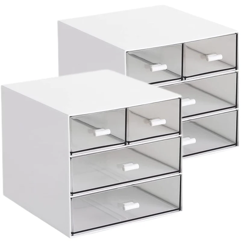 Schreibtisch-Aufbewahrung, Make-up-Aufbewahrungsbox mit 4 Schubladen, Kunststoff, Bürobedarf, Schreibtisch-Organizer für Büro, Schule, Zuhause und Badezimmer (weiß, 2 Stück)