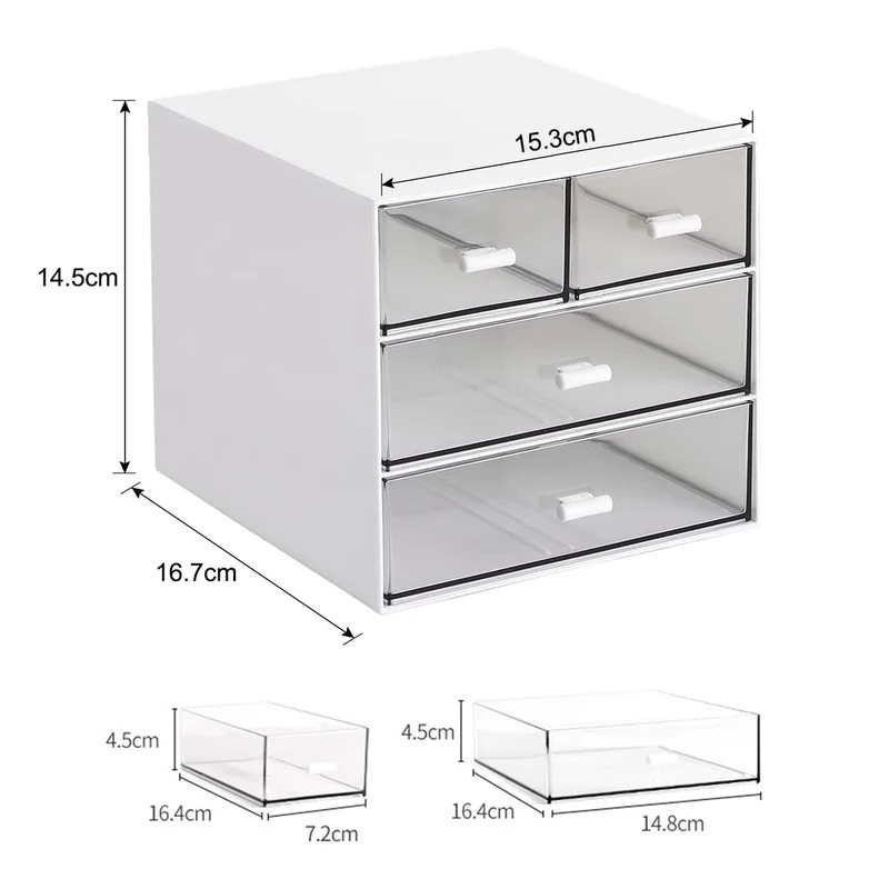 Schreibtisch-Aufbewahrung, Make-up-Aufbewahrungsbox mit 4 Schubladen, Kunststoff, Bürobedarf, Schreibtisch-Organizer für Büro, Schule, Zuhause und Badezimmer (weiß, 2 Stück)