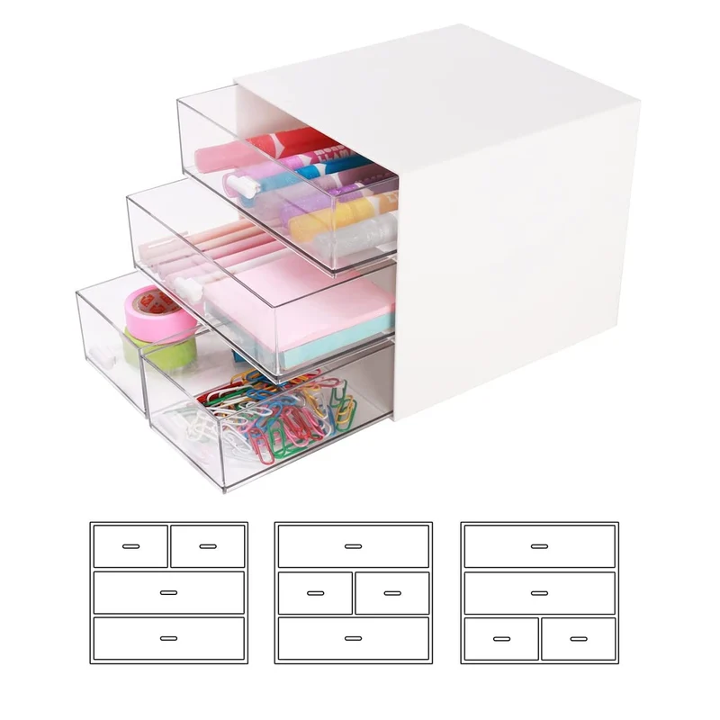Schreibtisch-Aufbewahrung, Make-up-Aufbewahrungsbox mit 4 Schubladen, Kunststoff, Bürobedarf, Schreibtisch-Organizer für Büro, Schule, Zuhause und Badezimmer (weiß, 2 Stück)