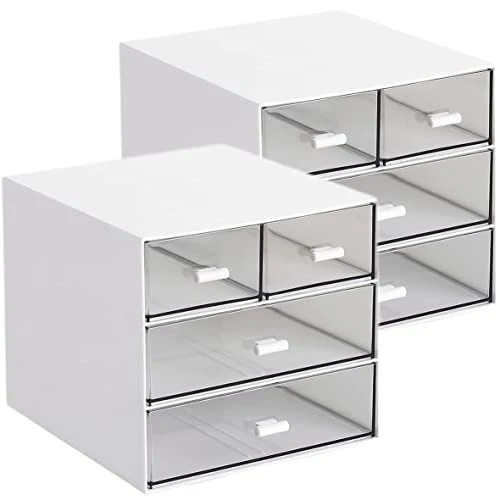 Schreibtisch-Aufbewahrung, Make-up-Aufbewahrungsbox mit 4 Schubladen, Kunststoff, Bürobedarf, Schreibtisch-Organizer für Büro, Schule, Zuhause und Badezimmer (weiß, 2 Stück)