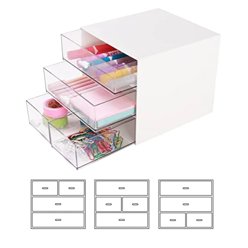 Schreibtisch-Aufbewahrung, Make-up-Aufbewahrungsbox mit 4 Schubladen, Kunststoff, Bürobedarf, Schreibtisch-Organizer für Büro, Schule, Zuhause und Badezimmer (weiß, 2 Stück)