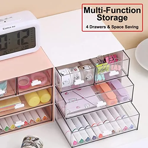 Schreibtisch-Aufbewahrung, Make-up-Aufbewahrungsbox mit 4 Schubladen, Kunststoff, Bürobedarf, Schreibtisch-Organizer für Büro, Schule, Zuhause und Badezimmer (weiß, 2 Stück)