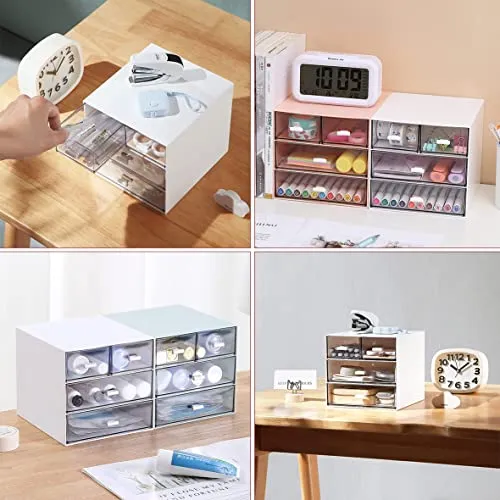 Schreibtisch-Aufbewahrung, Make-up-Aufbewahrungsbox mit 4 Schubladen, Kunststoff, Bürobedarf, Schreibtisch-Organizer für Büro, Schule, Zuhause und Badezimmer (weiß, 2 Stück)