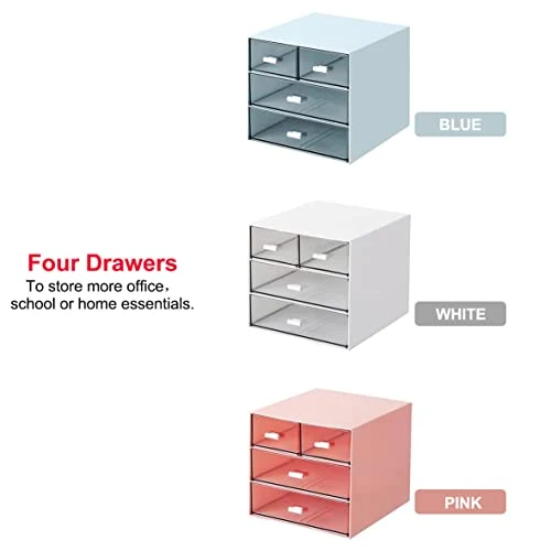 Schreibtisch-Aufbewahrung, Make-up-Aufbewahrungsbox mit 4 Schubladen, Kunststoff, Bürobedarf, Schreibtisch-Organizer für Büro, Schule, Zuhause und Badezimmer (weiß, 2 Stück)
