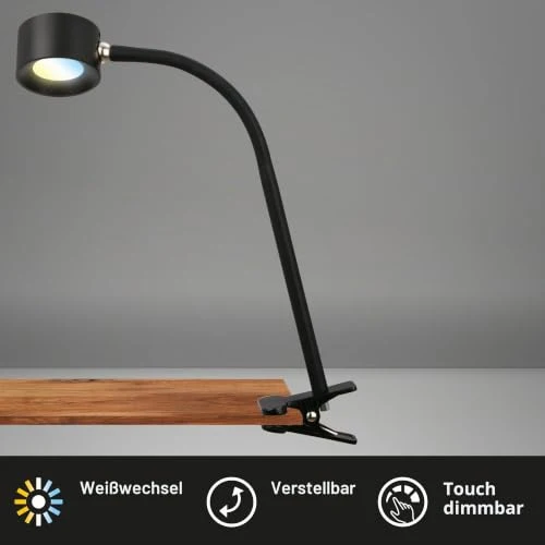 BRILONER - LED Schreibtischlampe mit Akku, magnetisch abnehmbar, 360 Grad drehbar, dimmbar, CCT, Leselampe kabellos, Klemmlampe, Klemmleuchte, Nachttischlampe, Leselicht Kinder, 44 cm hoch, Schwarz