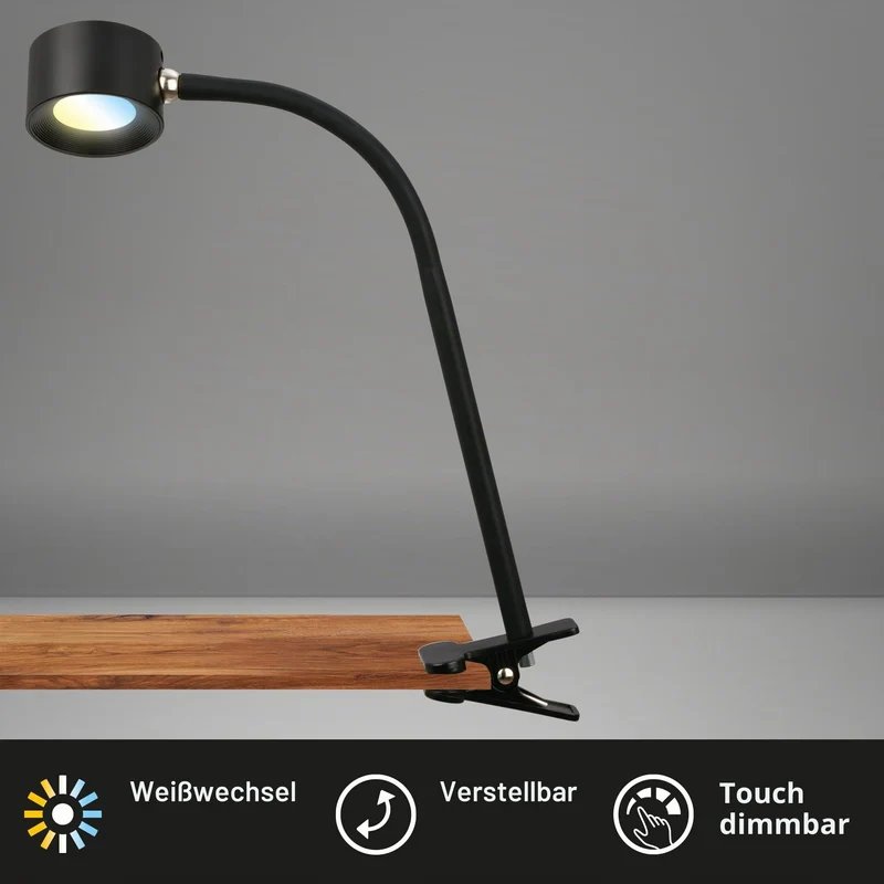 BRILONER - LED Schreibtischlampe mit Akku, magnetisch abnehmbar, 360 Grad drehbar, dimmbar, CCT, Leselampe kabellos, Klemmlampe, Klemmleuchte, Nachttischlampe, Leselicht Kinder, 44 cm hoch, Schwarz