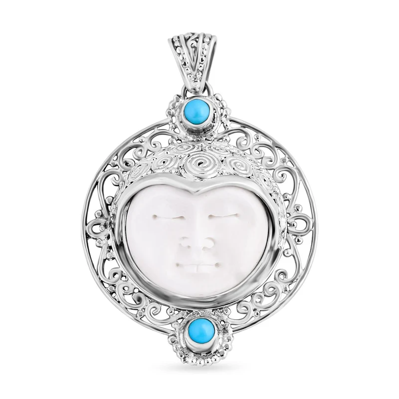 Royal Bali - Sleeping Beauty Türkis, Ochse Knochen Anhänger, 925 Silber ca. 0.61 ct