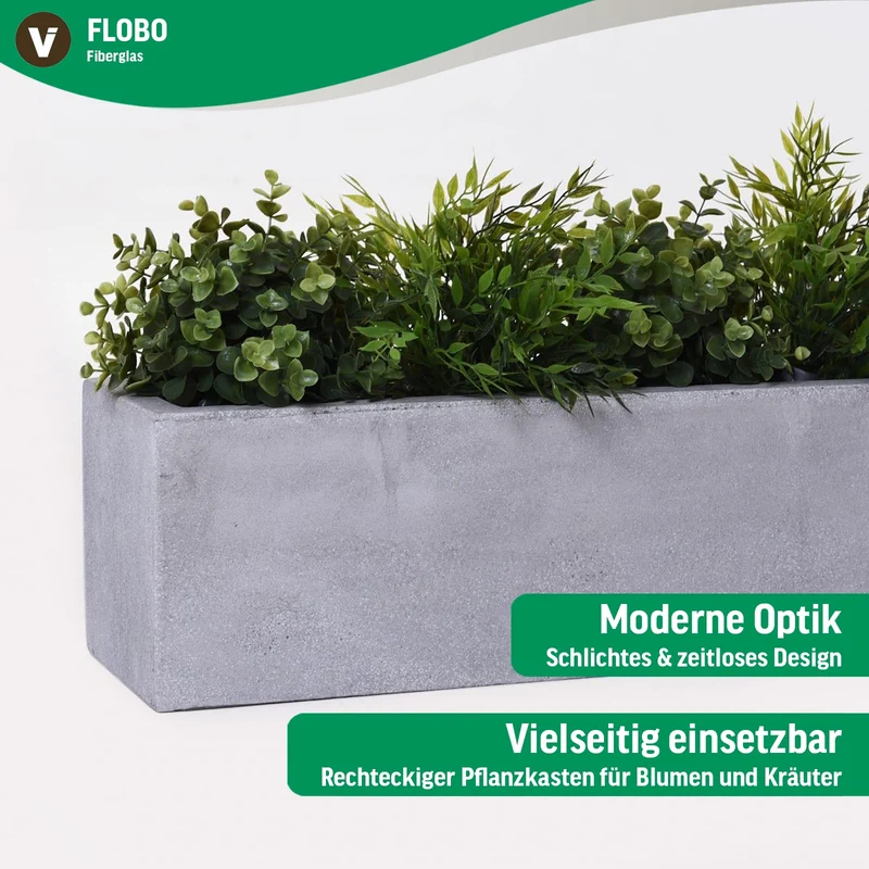 VIVANNO Blumenkasten Flobo - Balkonkasten Beton-Optik Grau - 15x60x17 cm