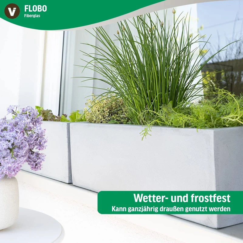 VIVANNO Blumenkasten Flobo - Balkonkasten Beton-Optik Grau - 15x60x17 cm