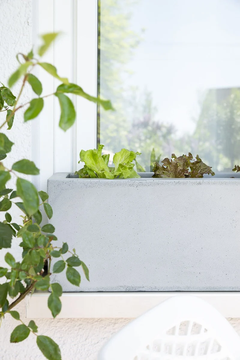 VIVANNO Blumenkasten Flobo - Balkonkasten Beton-Optik Grau - 15x60x17 cm