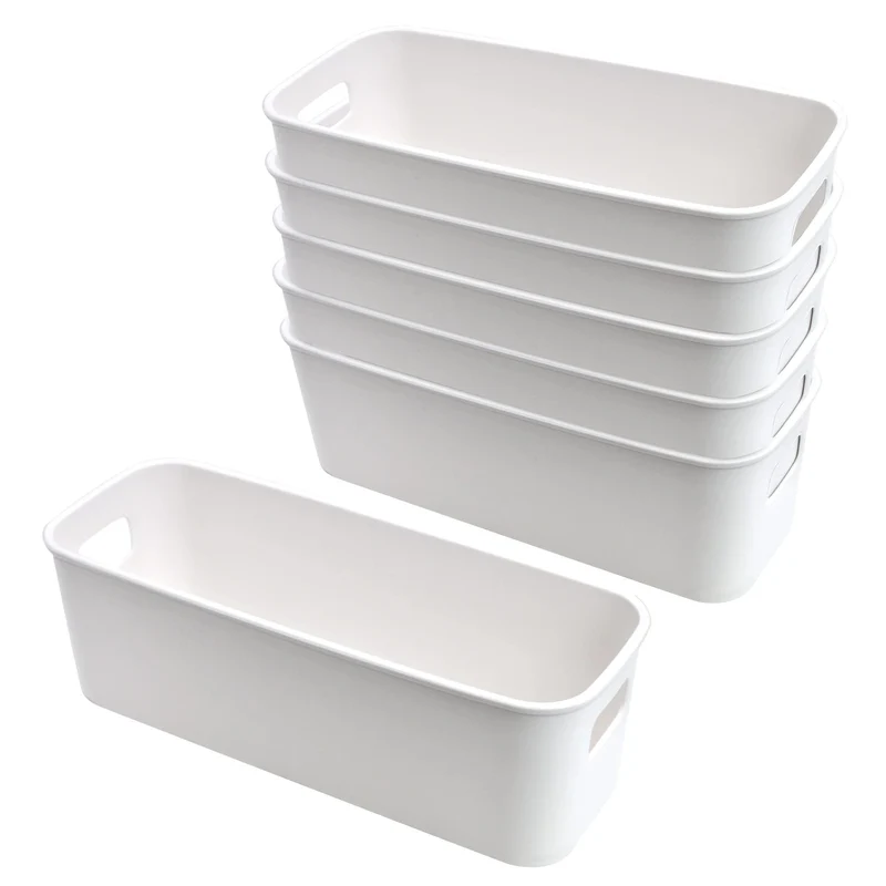 LYLIDIA 6 Stück Aufbewahrungsbox Klein Schmal 30cm, Kunststoffbox Organizer Box Aufbewahrung, Aufbewahrungskorb Kisten Schrank Schubladen Ordnungsboxen Basket körbchen für Bad, Küche Regal (Weiß)