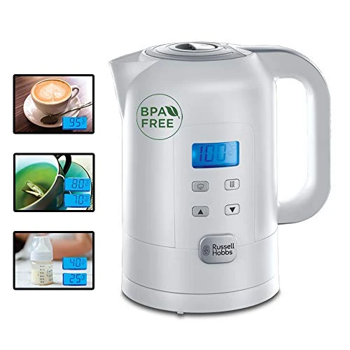 Russell Hobbs Wasserkocher mit Temperatureinstellung Digital [25°-100°C, u.a. für Babynahrung, Soll & Ist-Temperatur-LCD Anzeige] Precision Control (1,7l, 2200W, Warmhaltefunktion, Babymilch) 21150-70