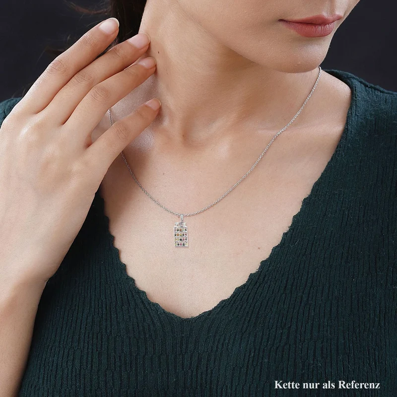 GP Bella Italia Kollektion - Mehrfach Turmalin, Weißer Zirkon Anhänger 925 Silber platiniert ca. 0.92 ct