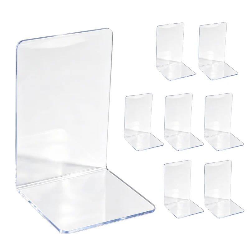 8 Stück Buchstützen aus Acryl, transparente Bücherhalter 10x10x13 cm – rutschfeste Bookends für Regal, Büro, Kinderzimmer & Homeoffice