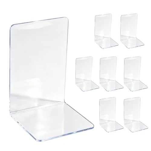 8 Stück Buchstützen aus Acryl, transparente Bücherhalter 10x10x13 cm – rutschfeste Bookends für Regal, Büro, Kinderzimmer & Homeoffice