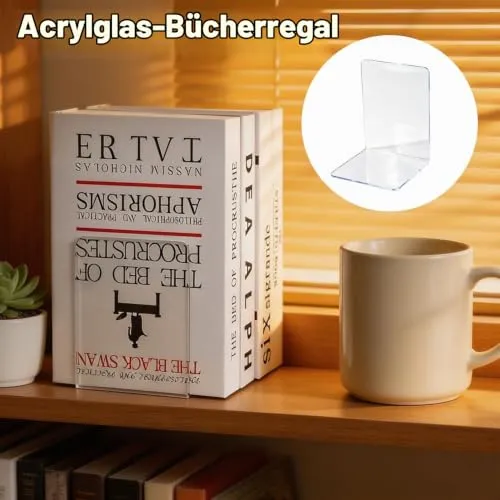 8 Stück Buchstützen aus Acryl, transparente Bücherhalter 10x10x13 cm – rutschfeste Bookends für Regal, Büro, Kinderzimmer & Homeoffice