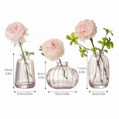 3er-Set Kleine Vasen für Tischdeko Dekorativ Glasvasen Blumenvase Set Bud Vase Kaffee
