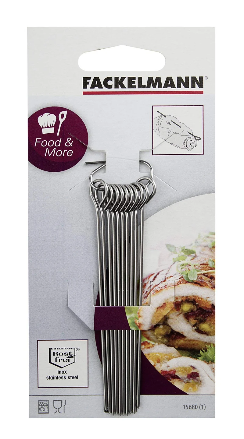 Fackelmann Rouladennadeln, Fleischnadeln, Metallspieße, Cocktailspieße aus rostfreiem Edelstahl (Farbe: Silber), Menge: 10 Stück
