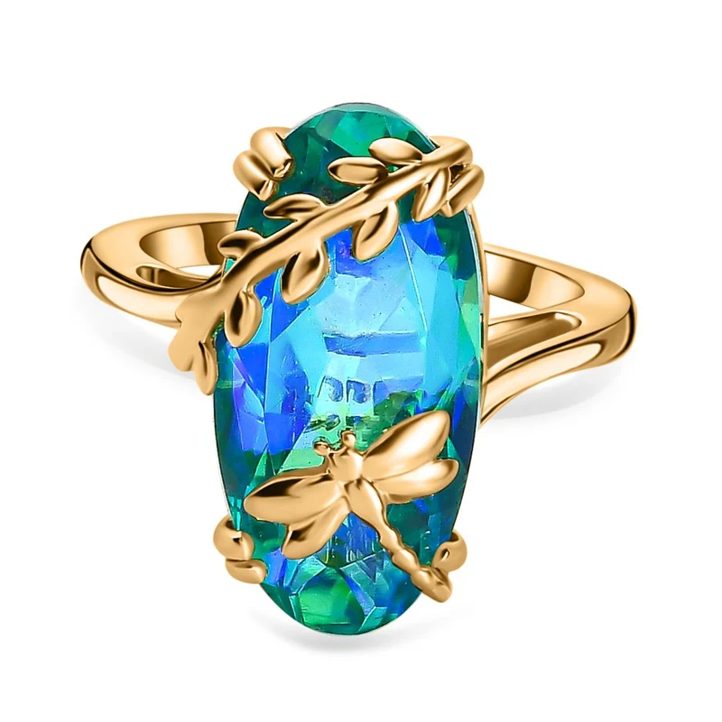 GP Trionfo Kollektion - Pfau Quarz Triplette, Kanchanaburi Blauer Saphir Ring, 925 Silber Gelbgold Vermeil, ca. 9.52 ct
