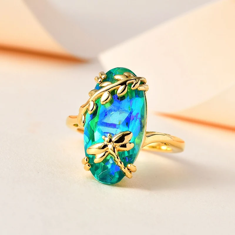 GP Trionfo Kollektion - Pfau Quarz Triplette, Kanchanaburi Blauer Saphir Ring, 925 Silber Gelbgold Vermeil, ca. 9.52 ct