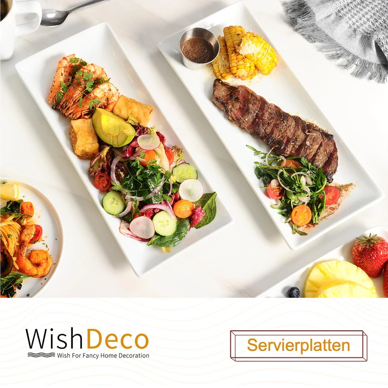 WishDeco Servierplatte 3er Set, Servierplatten Porzellan 35x15 cm