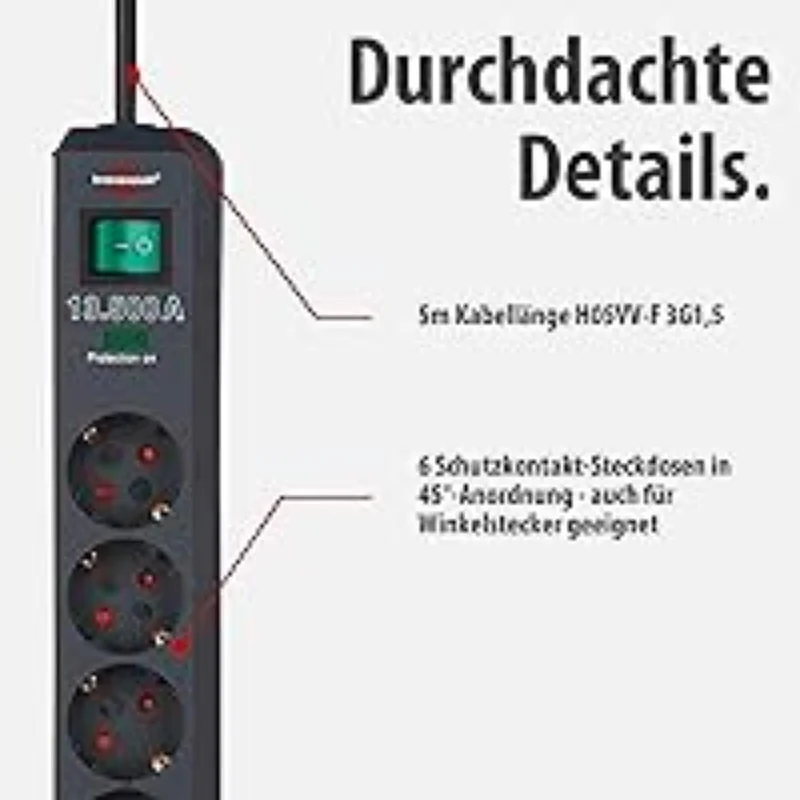 Brennenstuhl Eco-Line Steckdosenleiste 6-Fach mit Überspannungsschutz