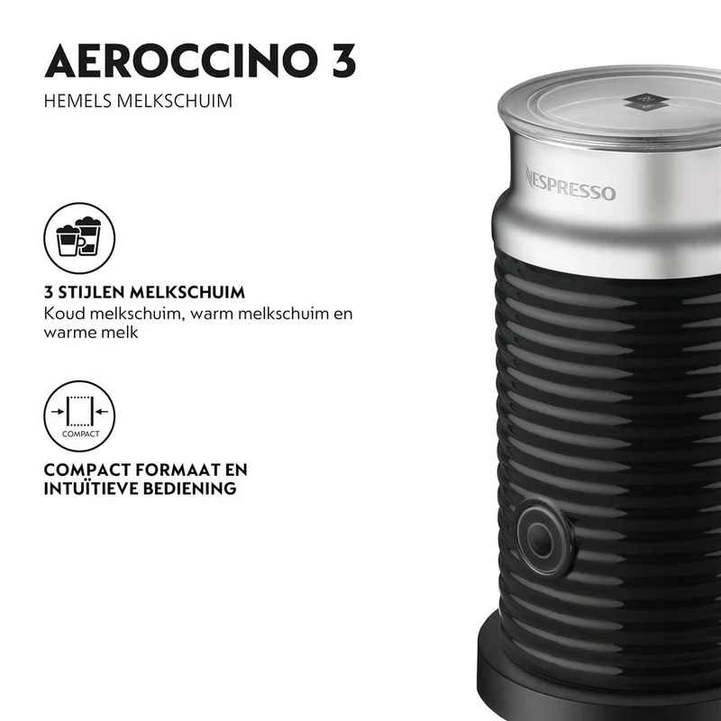 NESPRESSO Aeroccino 3 elektrischer Milchaufschäumer schwarz