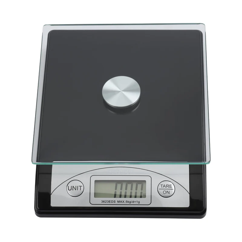 Genie Digitale Briefwaage 3623 EDS – Präzise Küchenwaage bis 5 kg, 1g Genauigkeit, LCD Display, Tara Funktion, Glas Wiegefläche, kompakt & vielseitig für Küche & Büro