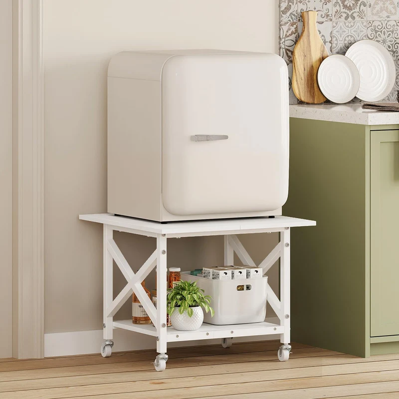 VEDECASA 2 Ebenen Druckerständer mit Rollen, Großer Druckertisch 60x60cm, Stabiler Druckerwagen mit Ablage und X-Rahmen für Büro und Home Office, Weiß, Passt Fuer Grosse Drucker, Leicht Beweglich,Weiß