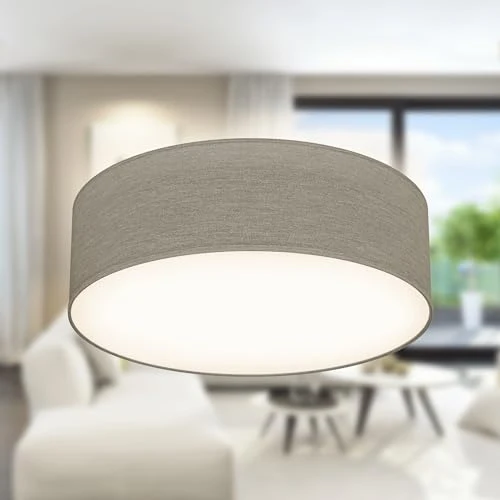 B.K.Licht - Deckenlampe mit Lampenschirm aus Stoff, Taupe, E27 Fassung, max. 40 Watt, 300mm, Deckenleuchte, Lampe, Wohnzimmerlampe, Schlafzimmerlampe, Küchenlampe, Deckenbeleuchtung, 30x10cm