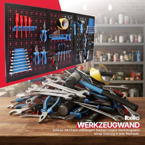 Werkzeuglochwand aus Metall mit 17tlg. Hakenset, ca. 120 x 60 x 1,5 cm, Werkzeug-wand Loch-wand für Werkstatt, Blau, Panorama24…