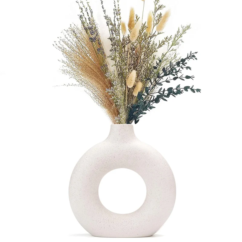 CEMABT Vasen für Pampasgras, handgemachte Vase, getrocknete Blumen, Keramik, Weiß, Handwerkliche Ornamente für die Dekoration des Bürohauses, Vasenset (S, Beige)