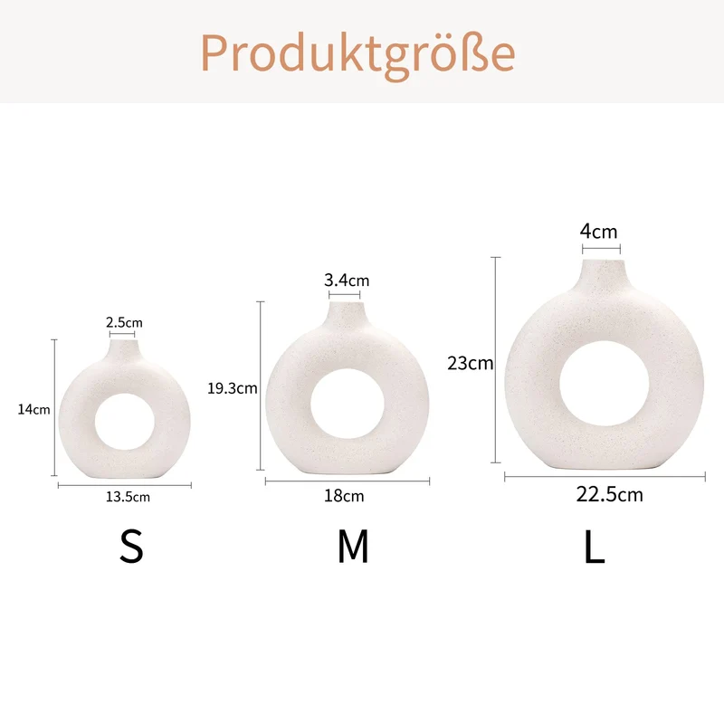 CEMABT Vasen für Pampasgras, handgemachte Vase, getrocknete Blumen, Keramik, Weiß, Handwerkliche Ornamente für die Dekoration des Bürohauses, Vasenset (S, Beige)