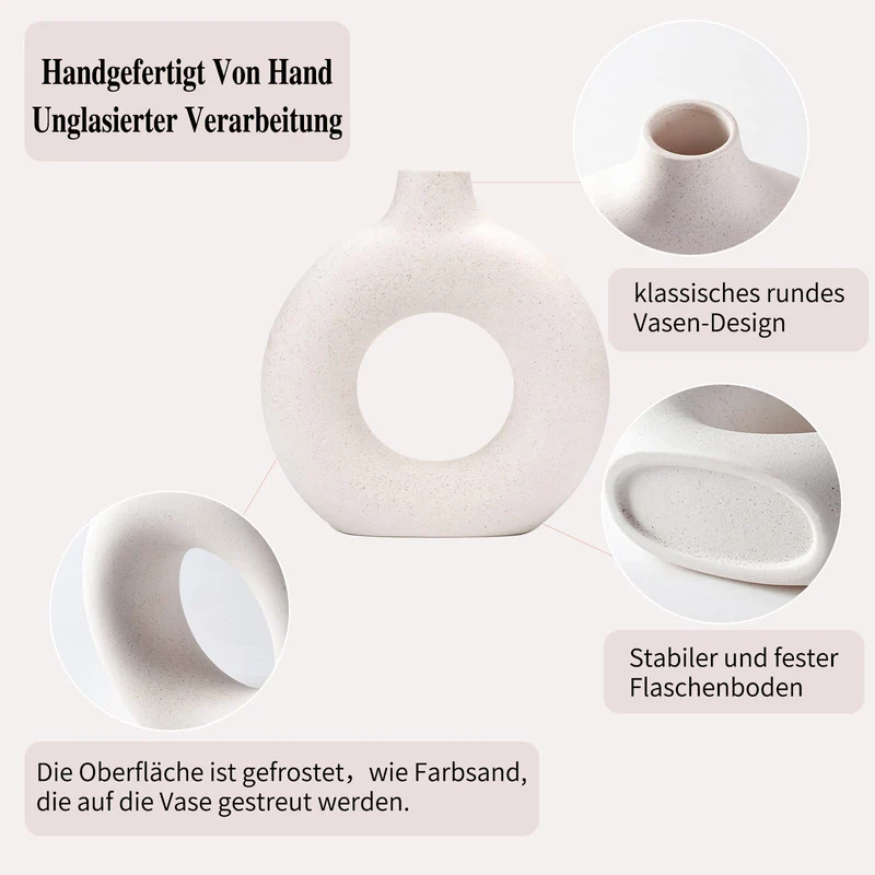 CEMABT Vasen für Pampasgras, handgemachte Vase, getrocknete Blumen, Keramik, Weiß, Handwerkliche Ornamente für die Dekoration des Bürohauses, Vasenset (S, Beige)