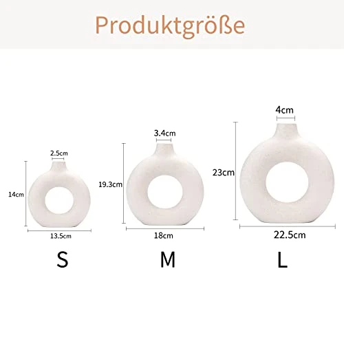 CEMABT Vasen für Pampasgras, handgemachte Vase, getrocknete Blumen, Keramik, Weiß, Handwerkliche Ornamente für die Dekoration des Bürohauses, Vasenset (S, Beige)
