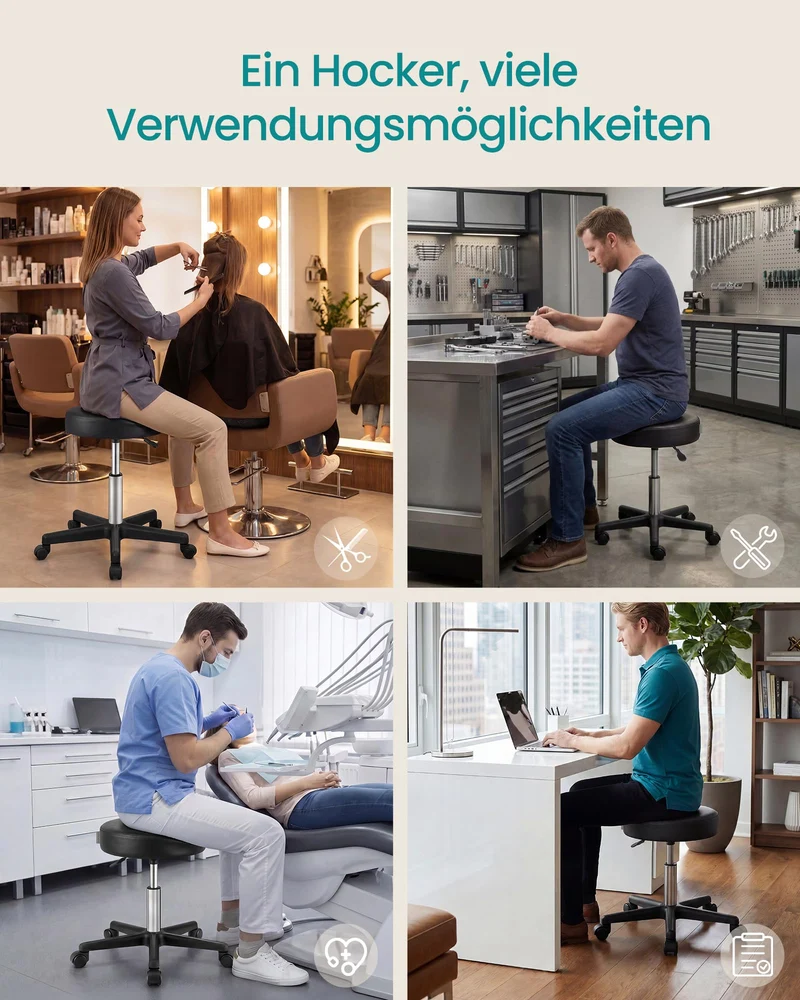 SONGMICS Rollhocker, höhenverstellbar, Drehhocker, bis 100 kg belastbar