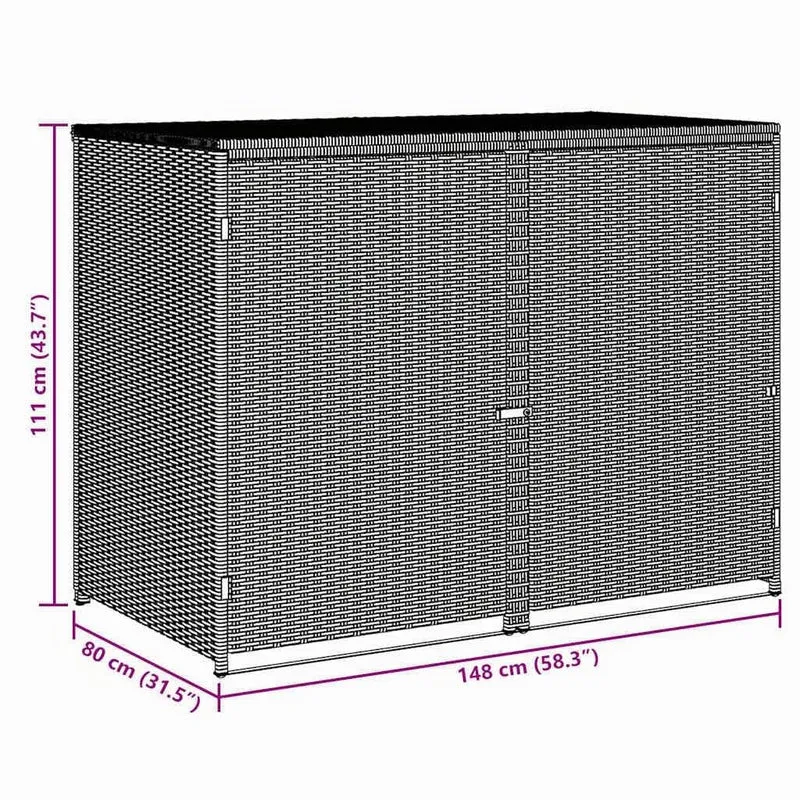 vidaXL Mülltonnenbox für 2 Tonnen Poly Rattan Schwarz 148x80x111 cm