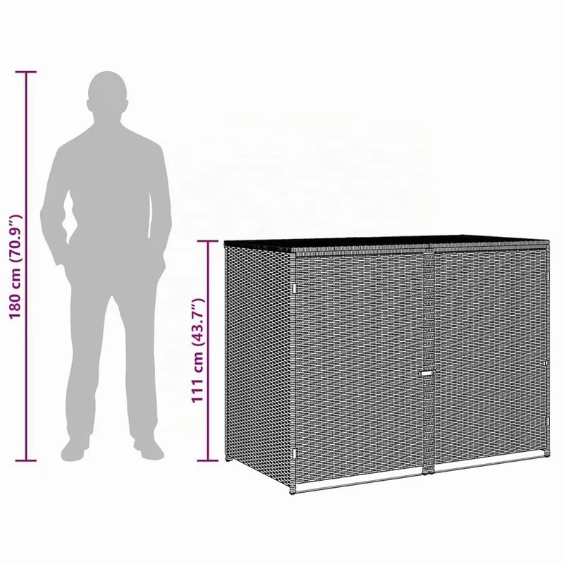 vidaXL Mülltonnenbox für 2 Tonnen Poly Rattan Schwarz 148x80x111 cm