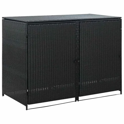 vidaXL Mülltonnenbox für 2 Tonnen Poly Rattan Schwarz 148x80x111 cm