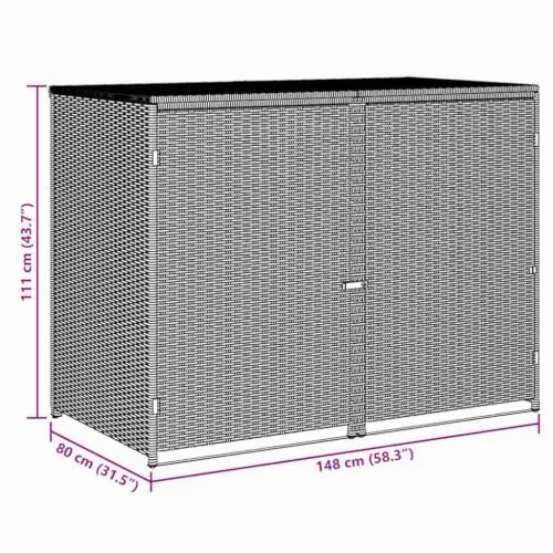 vidaXL Mülltonnenbox für 2 Tonnen Poly Rattan Schwarz 148x80x111 cm