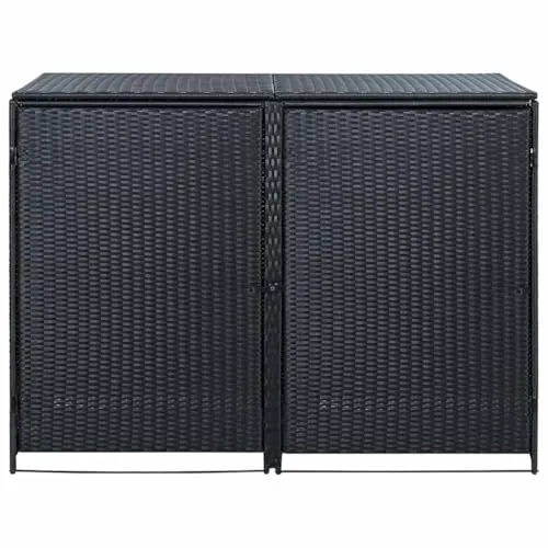 vidaXL Mülltonnenbox für 2 Tonnen Poly Rattan Schwarz 148x80x111 cm