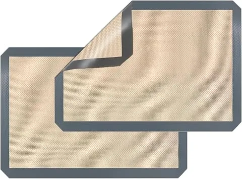 Backmatte aus Silikon Wiederverwendbare Backfolie .42x29.5 cm - 2er Set Antihaft Beschichtung, Wiederverwendbar, BPA Frei, Für Teig Ausrollen, Kekse, Brot, Pizza, Rutschfest und Hitzebeständig