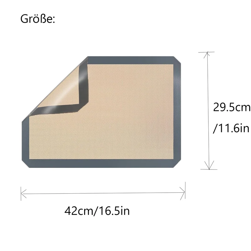 Backmatte aus Silikon Wiederverwendbare Backfolie .42x29.5 cm - 2er Set Antihaft Beschichtung, Wiederverwendbar, BPA Frei, Für Teig Ausrollen, Kekse, Brot, Pizza, Rutschfest und Hitzebeständig