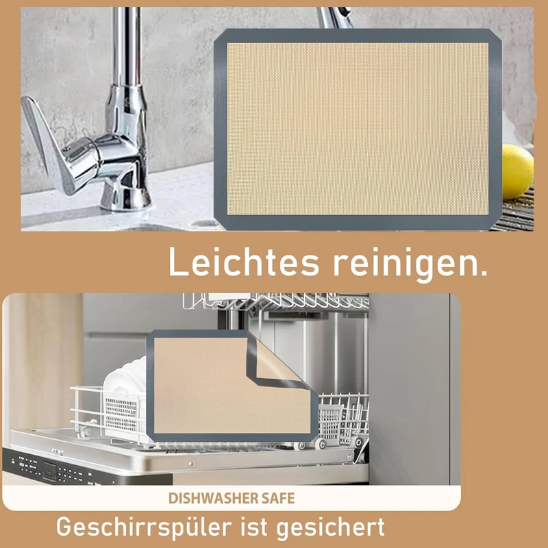 Backmatte aus Silikon Wiederverwendbare Backfolie .42x29.5 cm - 2er Set Antihaft Beschichtung, Wiederverwendbar, BPA Frei, Für Teig Ausrollen, Kekse, Brot, Pizza, Rutschfest und Hitzebeständig