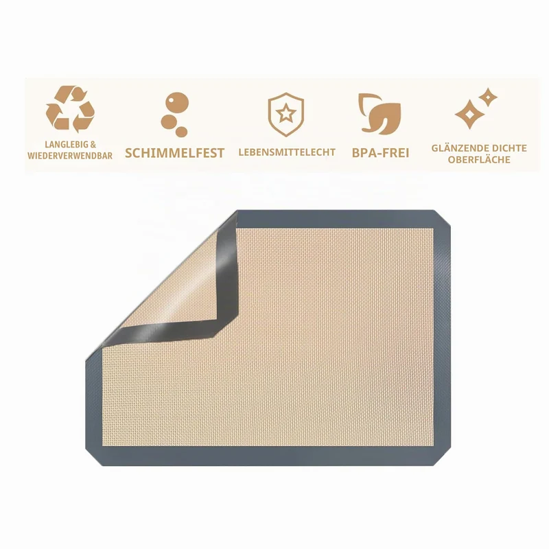 Backmatte aus Silikon Wiederverwendbare Backfolie .42x29.5 cm - 2er Set Antihaft Beschichtung, Wiederverwendbar, BPA Frei, Für Teig Ausrollen, Kekse, Brot, Pizza, Rutschfest und Hitzebeständig