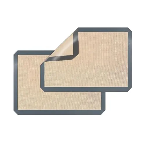 Backmatte aus Silikon Wiederverwendbare Backfolie .42x29.5 cm - 2er Set Antihaft Beschichtung, Wiederverwendbar, BPA Frei, Für Teig Ausrollen, Kekse, Brot, Pizza, Rutschfest und Hitzebeständig