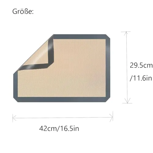 Backmatte aus Silikon Wiederverwendbare Backfolie .42x29.5 cm - 2er Set Antihaft Beschichtung, Wiederverwendbar, BPA Frei, Für Teig Ausrollen, Kekse, Brot, Pizza, Rutschfest und Hitzebeständig